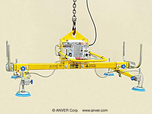 ANVER Electric Powered Vacuum Generator with Four Pad Lifting Frame Assembly for Lifting & Handling Steel Sheet 8 ft x 6 ft (2.4 m x 1.8 m) up to 500 lb (227 kg)